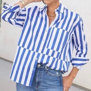 AYR The Deep End Button Down Top Marais Regatta Stripes Size XS